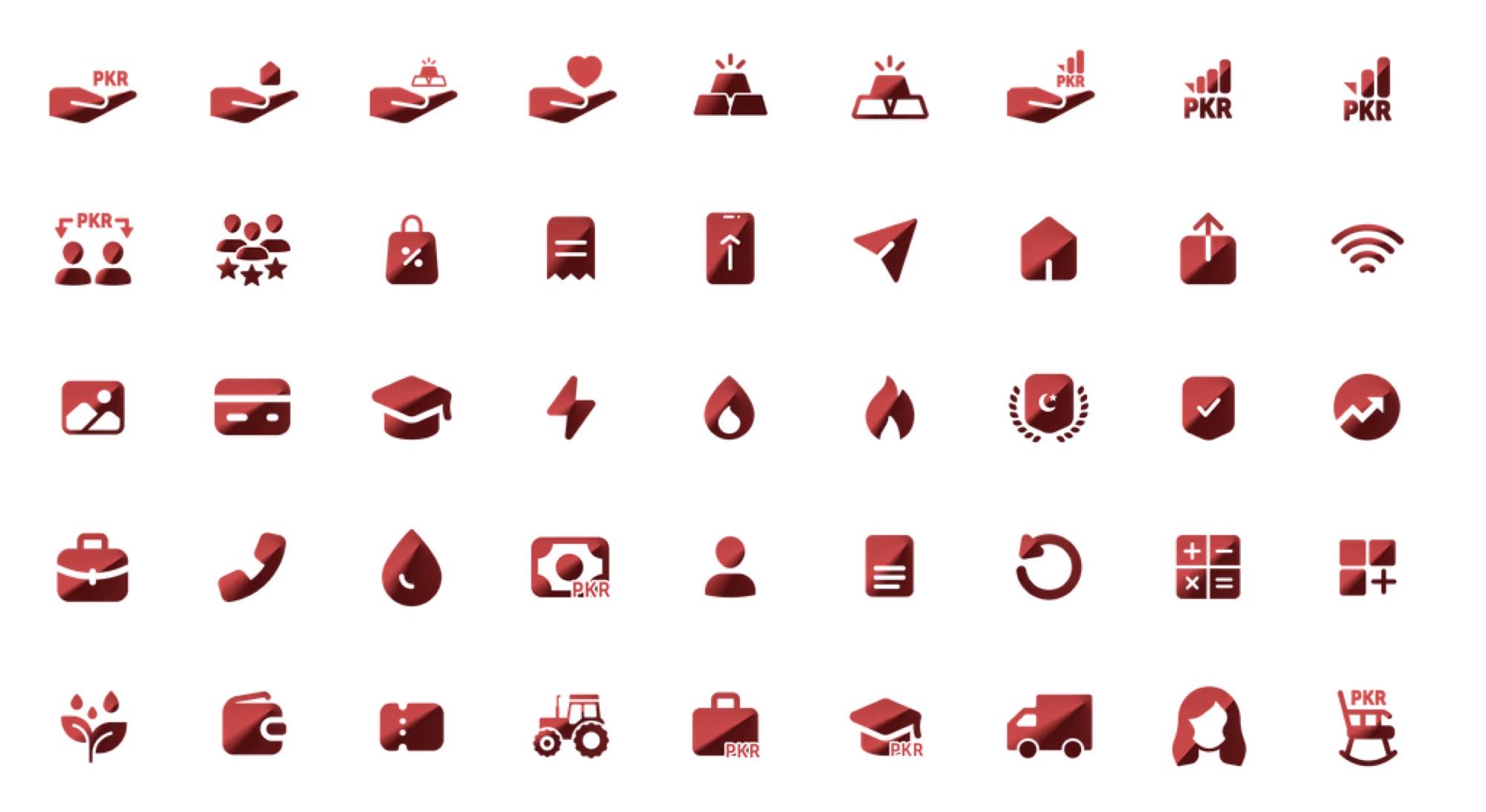 An early gradient-filled icon set, explored but not shipped.