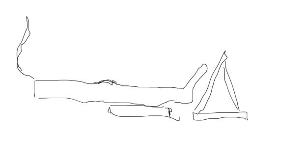 Sketch of a way to use the keyboard when leaning back, with support under the calves and a tablet set at a higher angle.