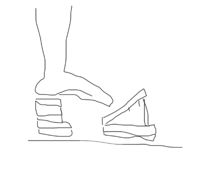 Sketch of a way to use the keyboard when sitting up, with support under the heel and a tablet set on an angled stand.