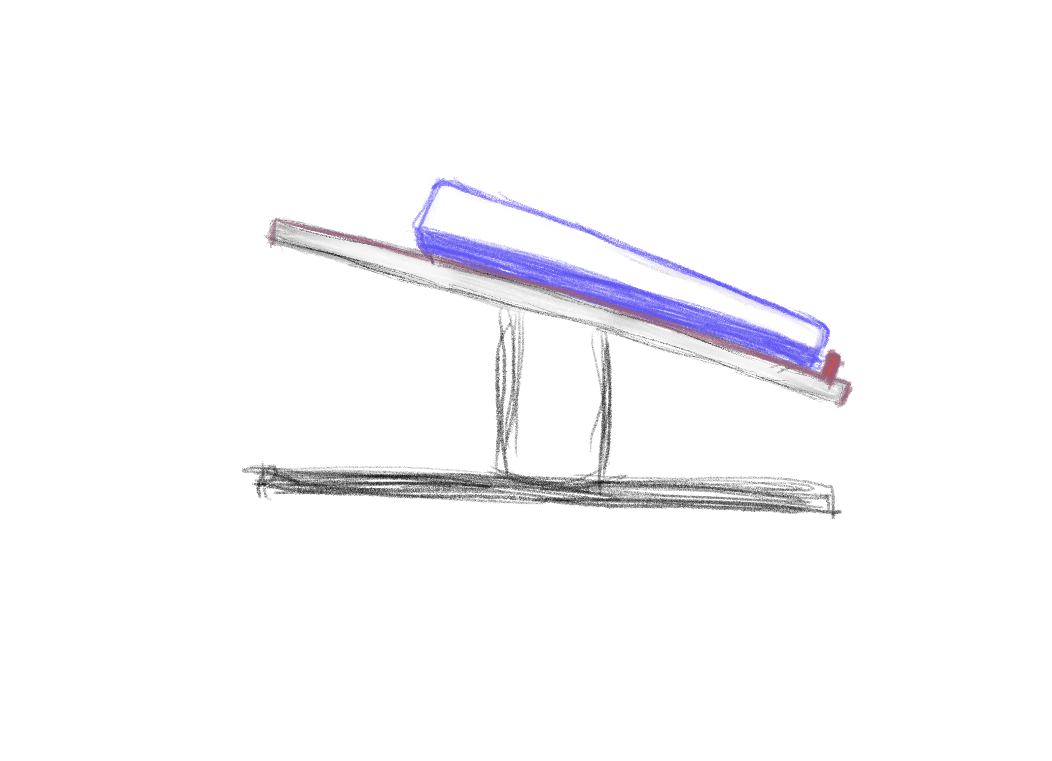 Sketch of the stand's side view, showing the keyboard and the edge lip that blocked key access.